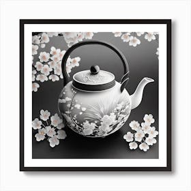Firefly An Intricate Beautiful Japanese Teapot, Modern, Illustration, Sakura Garden Background 95876 Art Print