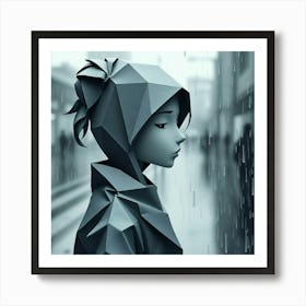 Origami Girl In The Rain Art Print