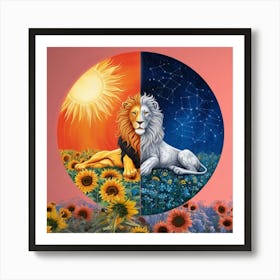 Lion And Sunflowers Art Print