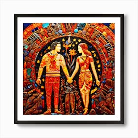 Man And A Woman, An Image Showing A Mosaic Of Different Cultural Symbols And People From Various Backgrounds Holding Art Print