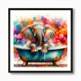 Elephant In Bath Art Print