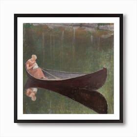 Painting Woman In A Canoe Art Print
