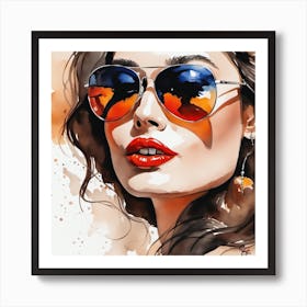 Watercolor Of A Woman Wearing Sunglasses Art Print