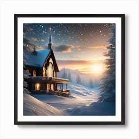 Christmas House In The Snow Art Print