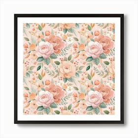 Flowers Roses Seamless Texture Spring Pink Art Print