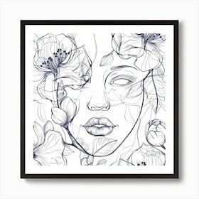 Woman'S Face With Flowers Art Print