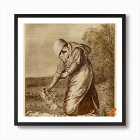 Old Holy Card Of A Man Harvesting Bread From Soil Without Fatigue Art Print