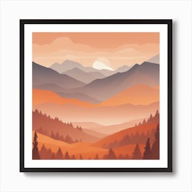 Misty mountains background in orange tone 106 Art Print