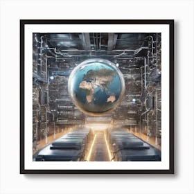 Computer Room With A Globe Art Print