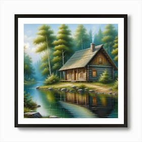 Rustic Cabin By The Little Lake Art Print