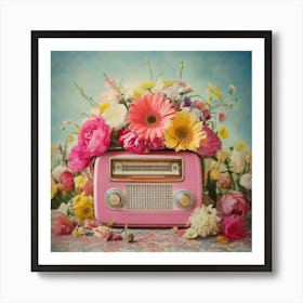 Firefly Vintage, Pink, Grey, Portable, Radio, Flowers, Pastel, Colors, Soft, Background, Oil, Painti (9) Art Print