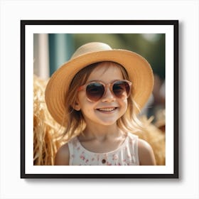 Smiling Little Girl In Straw Hat And Sunglasses 3 Art Print