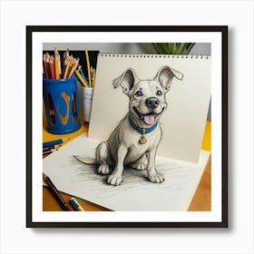 3d Dog Drawing Art Print