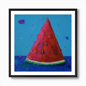 Watermelon Red In Blue Square Art Print