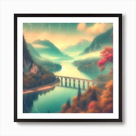 Bridge Over A River Painting Art Print