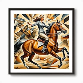 Woman On Galloping Horse Cubism Style Art Print