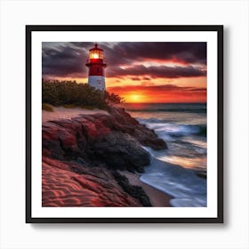 Sunset At The Lighthouse 3 Art Print