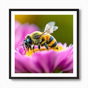 Bee On A Pink Flower Art Print