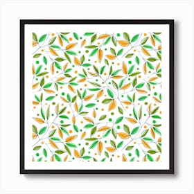 Floral Branches Orange Olive Art Print