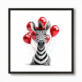 Zebra With Balloons 2 Art Print