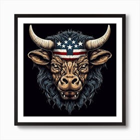 Bull Head American Flag 2 Art Print