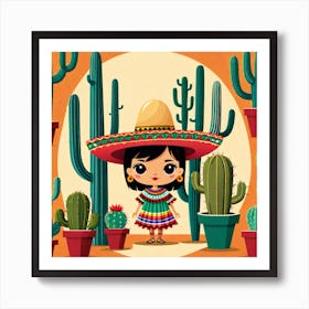 Mexican Girl With Cactus 4 Art Print