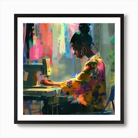 Portrait Of A Woman Sewing Art Print