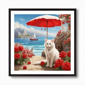 Cat On The Beach 2 Art Print