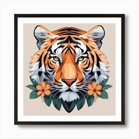 Floral Tiger Low Poly Painting (10) Art Print