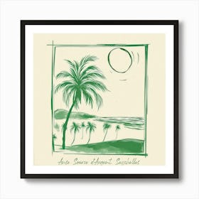 Anse Source Dargent, Seychelles Green Line Art Illustration Art Print