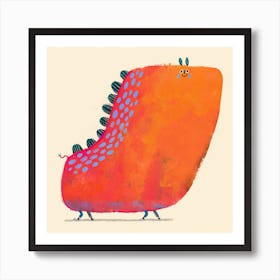 Red Dinosaur With Happy Face Art Print