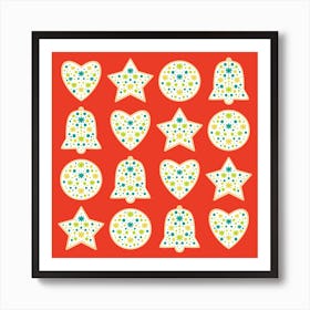 Christmas Sugar Cookies Red Square Illustrated Art Print