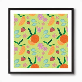 Oranges And Strawberries Green Art Print