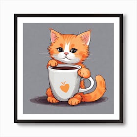 Cute Orange Kitten Loves Coffee Square Composition 32 Art Print