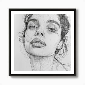 Portrait Of A Woman Hand Drawn Sketch Art Print