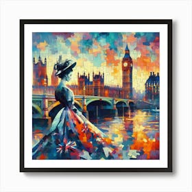 Abstract Puzzle Art English lady in London Art Print