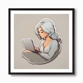 Girl Using A Laptop Art Print
