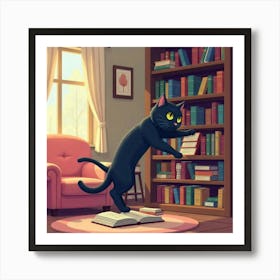 Cat Playing With Books Art Print Funny Cat (4) Art Print