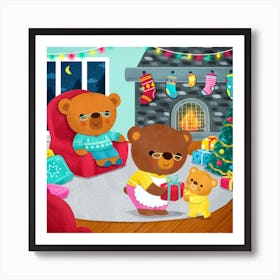 Teddy Bears Family Christmas Eve Art Print