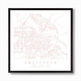 Amsterdam Netherlands Light Pink Minimal Street Map Square Art Print