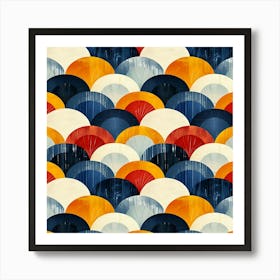 Abstract Seamless Pattern With Overlapping Semicircles In Blue Red Orange And White Art Print