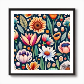 Flowers Watercolor Vector White Background C Art Print