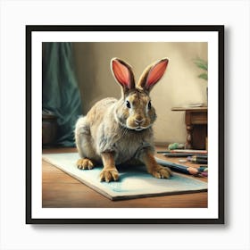 Rabbit On A Table Art Print