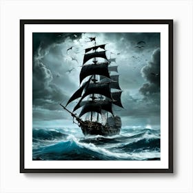 Pirate Ship In Stormy Sea Art Print