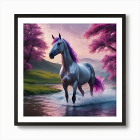 Majestic White Horse On River Art Print