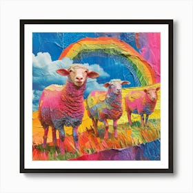 Rainbow Sheep Textured Collage Art Print