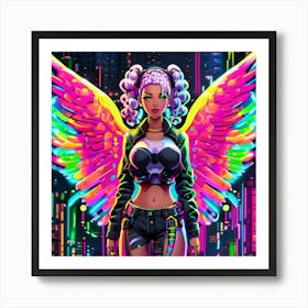 Neon Girl With Wings 11 Art Print