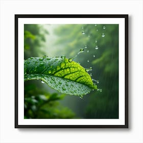 Green Leaf In The Rain Art Print