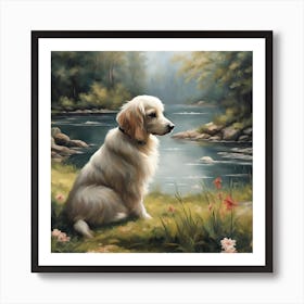 Golden Retriever By The River Art Print