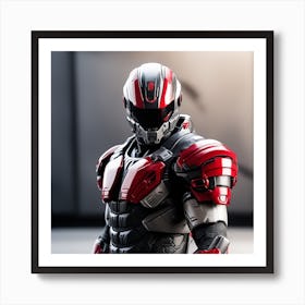 A Futuristic Warrior Stands Tall, His Gleaming Suit And Red Visor Commanding Attention 1 Art Print
